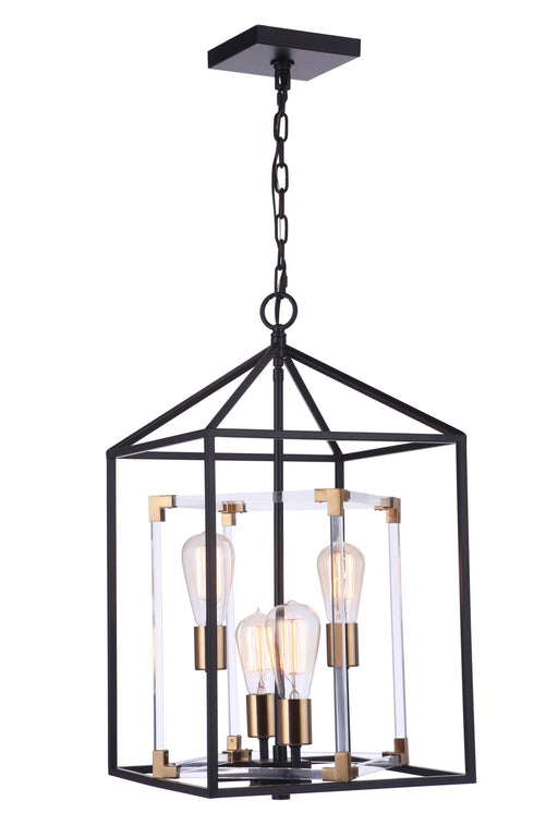 Aaron 4 Light 13" Acrylic Chandelier in Flat Black/Satin Brass