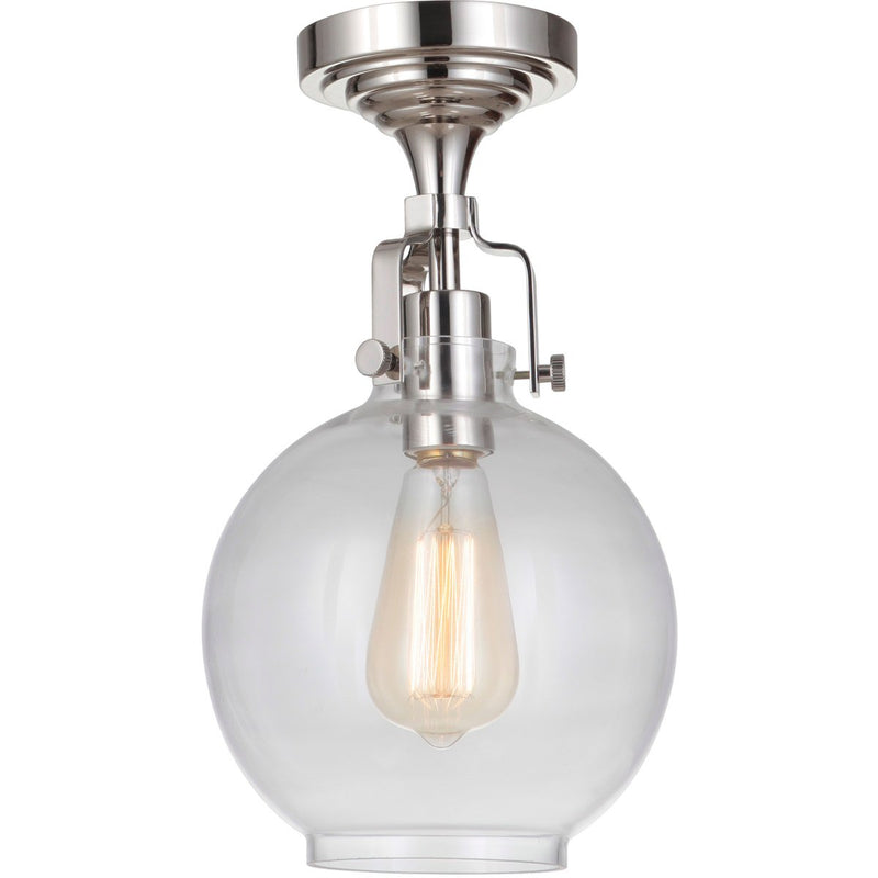 State House 1 Light 7.87" Clear Glass Globe Semi Flush in Polished Nickel