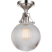 State House 1 Light 7.75" Clear Ribbed Globe Semi Flush in Polished Nickel