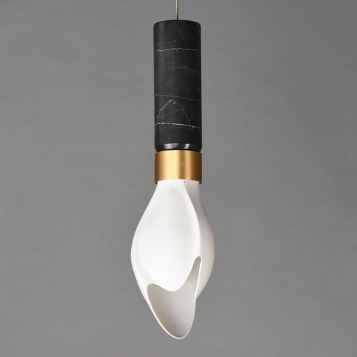 Burgeon LED Single Pendant in Black Marble / Natural Aged Brass
