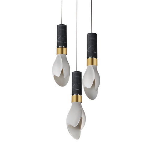 Burgeon 3-Light Pendant in Black Marble / Natural Aged Brass
