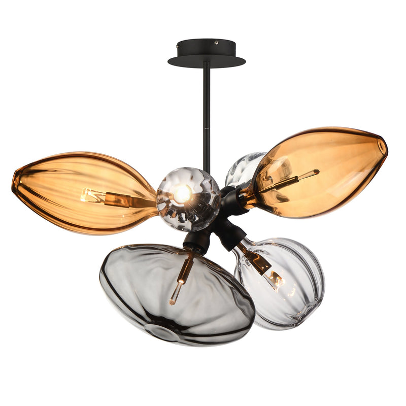 Ray Dance Single Cluster 6-Light LED Pendant in Black