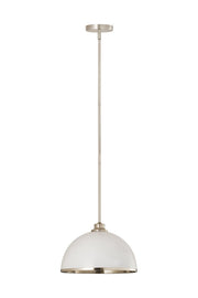 Landry 1 Light 14" Pendant in Matte White + Brushed Nickel