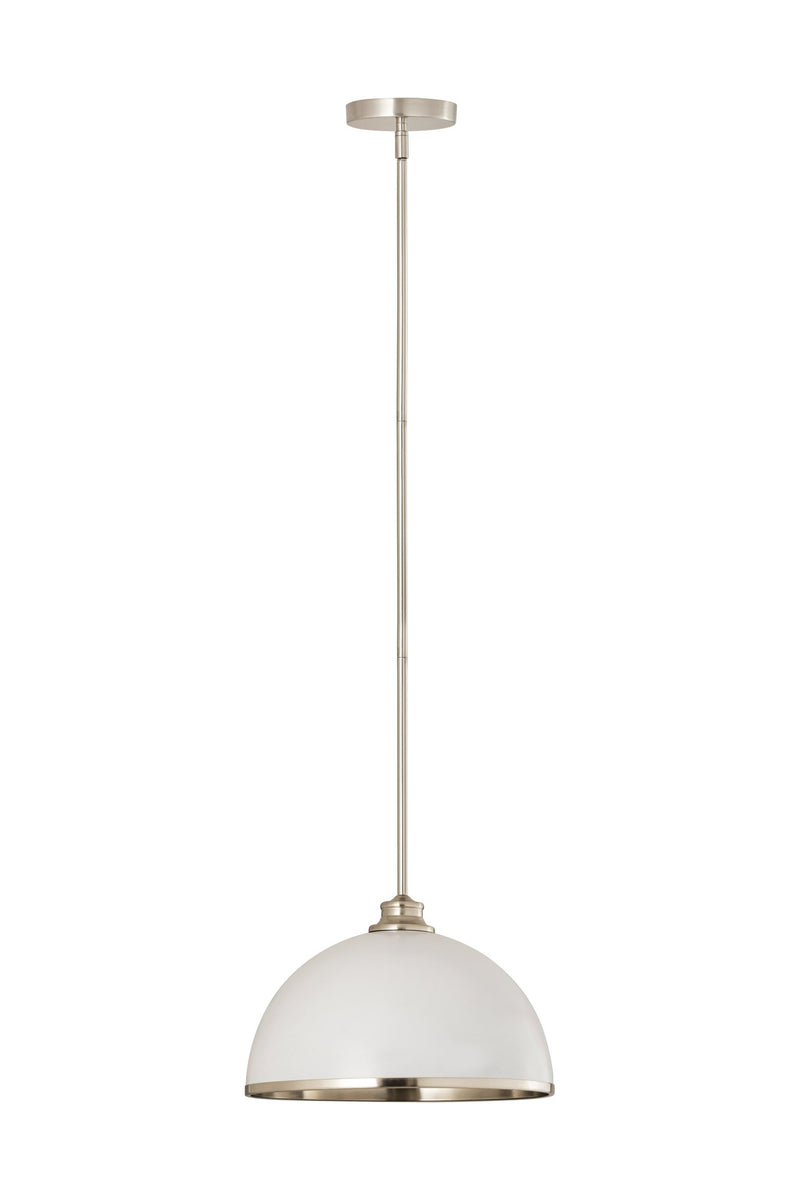 Landry 1 Light 14" Pendant in Matte White + Brushed Nickel