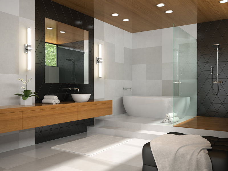 Idris 1 Light 32.5" Vanity in Chrome in a room setting