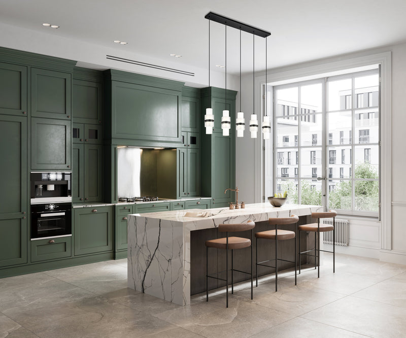 Cayden 5 Light 42" Linear Pendant in Matte Black in a room setting