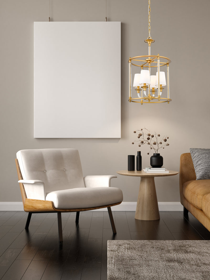 Katerina 4 Light 16" Pendant in Rubbed Brass in a room setting