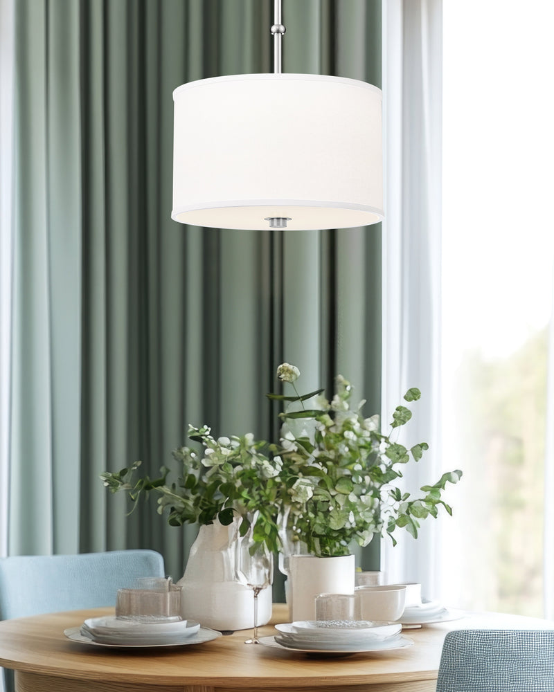 Linden 1 Light 12" Pendant in Brushed Nickel in a room setting