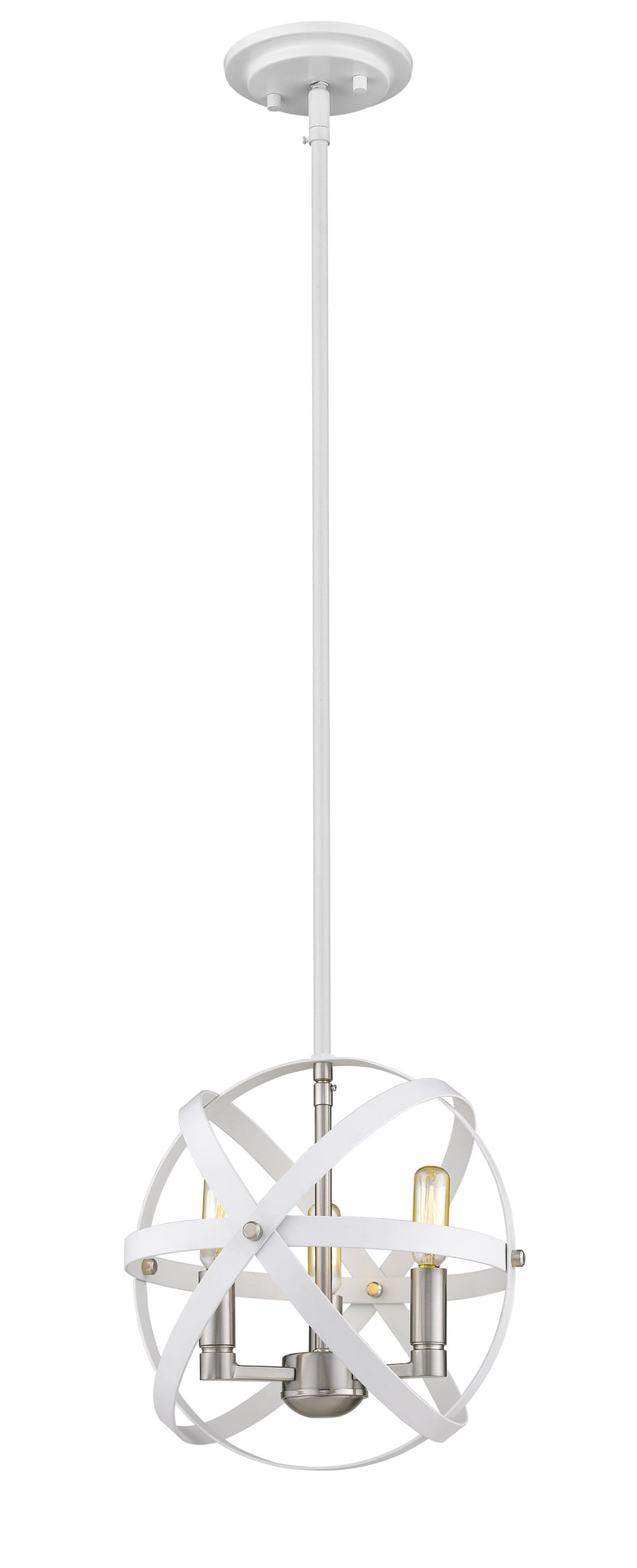 Cavallo 3 Light 12" Chandelier, Hammered White + Brushed Nickel in Hammered White + Brushed Nickel