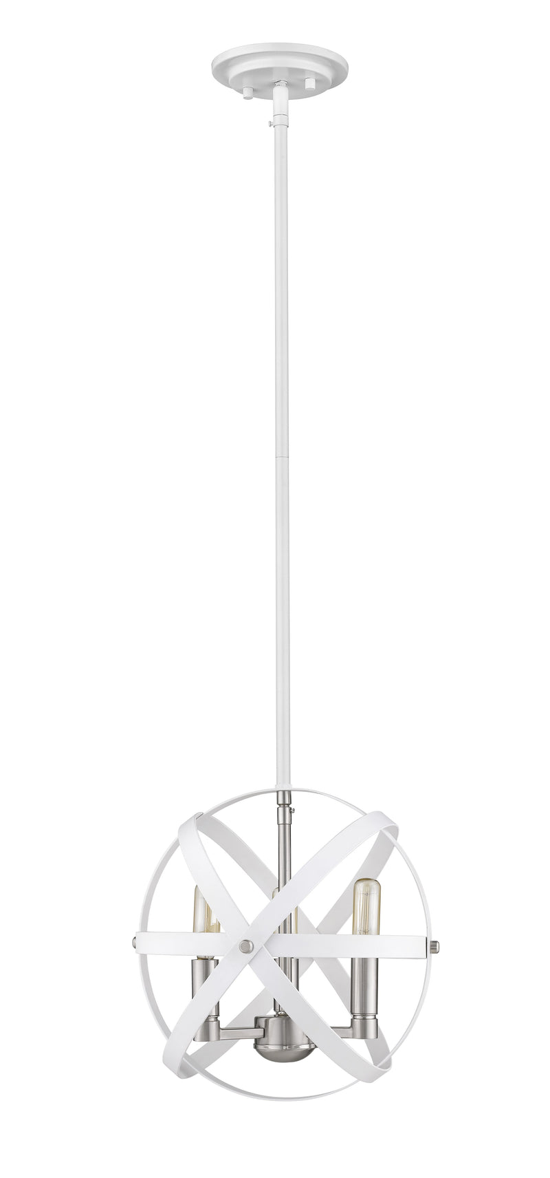 Cavallo 3 Light 12" Chandelier, Hammered White + Brushed Nickel in Hammered White + Brushed Nickel