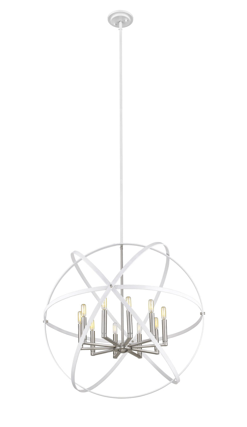 Cavallo 10 Light 36" Chandelier in Hammered White + Brushed Nickel
