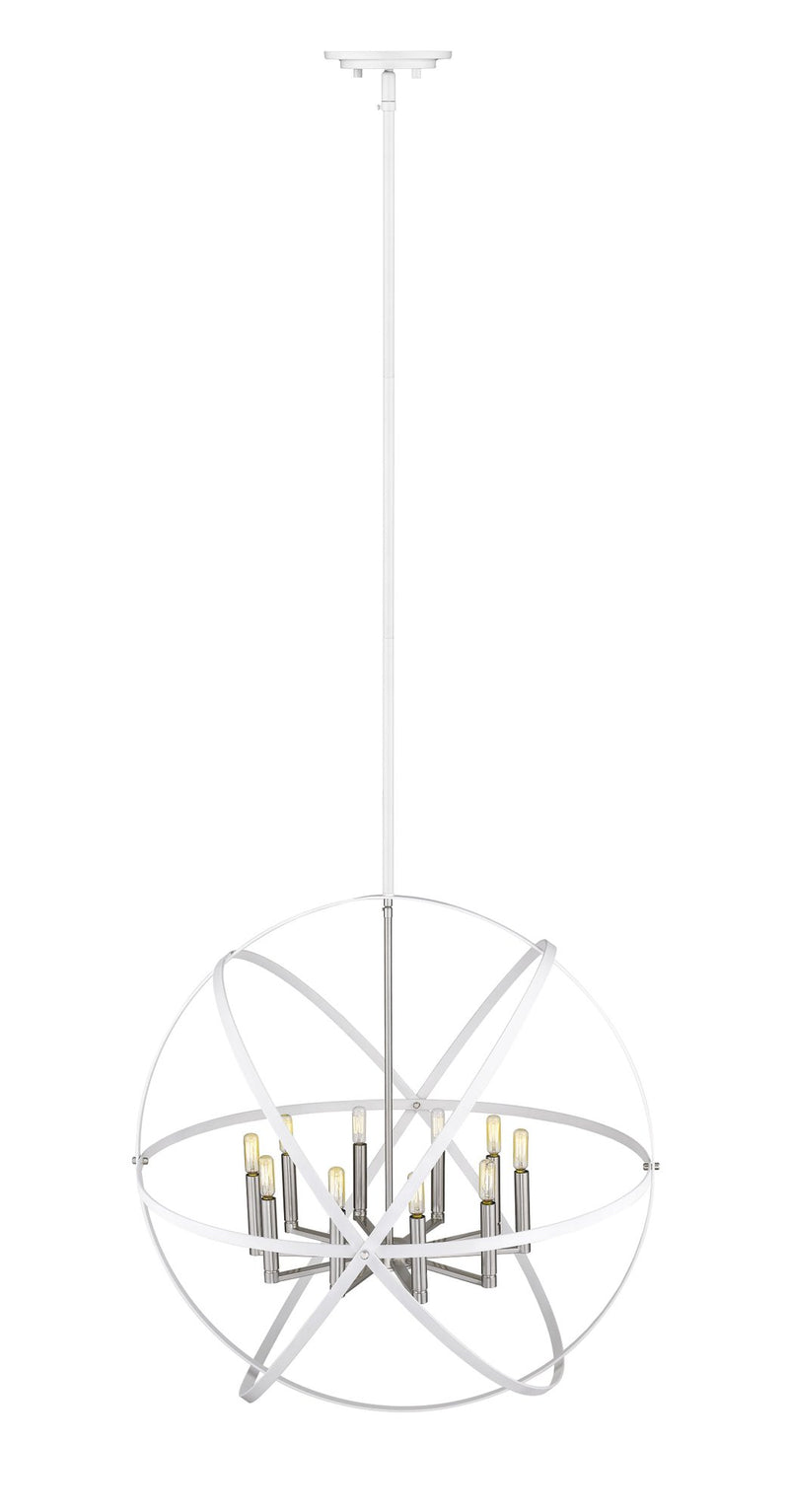 Cavallo 10 Light 36" Chandelier in Hammered White + Brushed Nickel