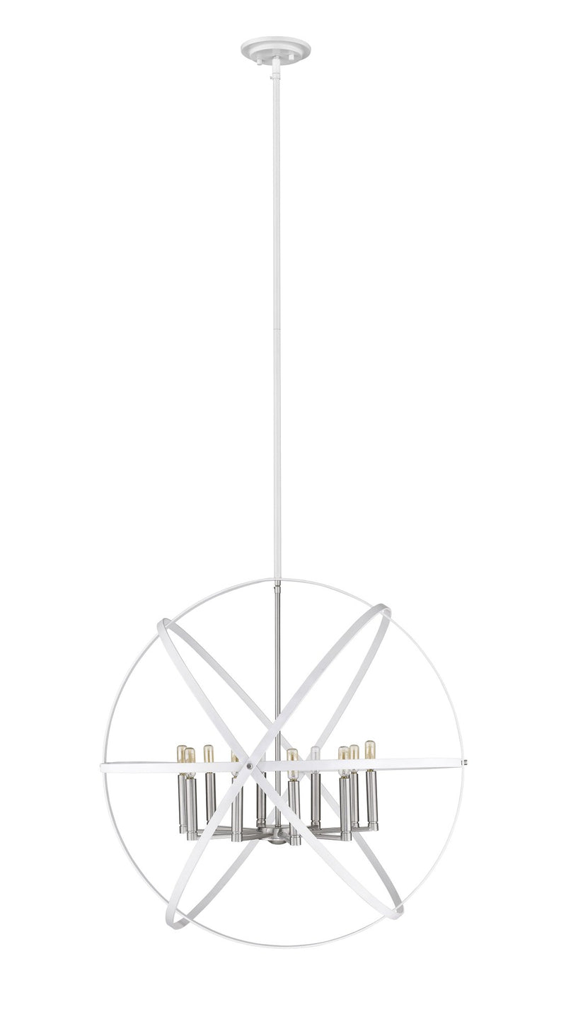 Cavallo 10 Light 36" Chandelier in Hammered White + Brushed Nickel