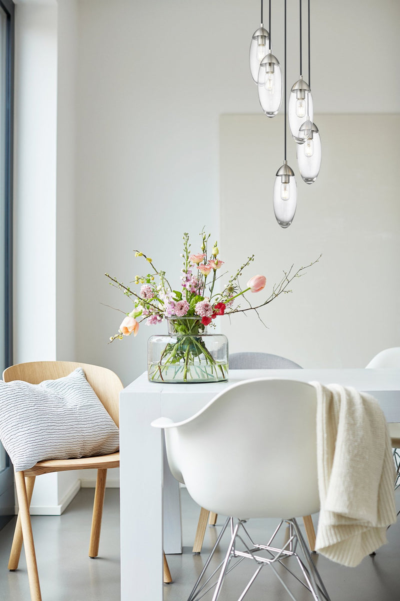 Arden 5 Light 12" Pendant in Brushed Nickel in a room setting
