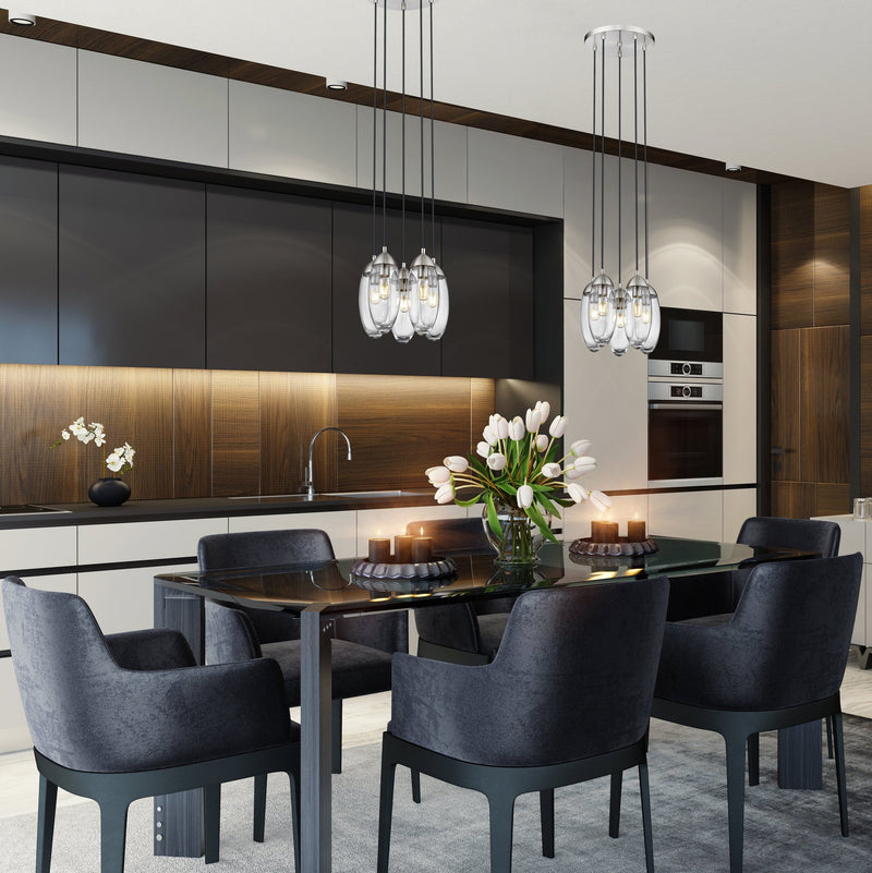 Arden 5 Light 12" Pendant in Brushed Nickel in a room setting