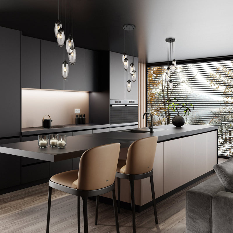 Arden 5 Light 12" Pendant in Matte Black in a room setting