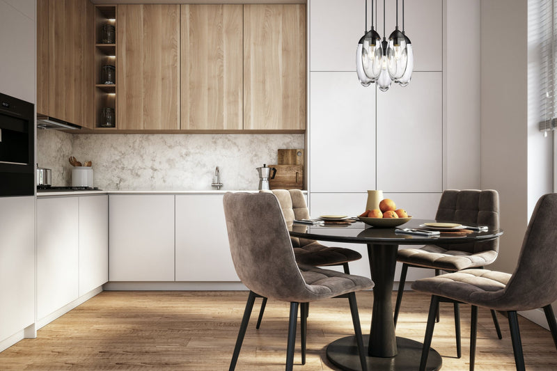 Arden 5 Light 12" Pendant in Matte Black in a room setting