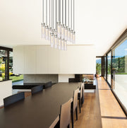 Beau 17 Light 42" Linear Pendant in Brushed Nickel in a room setting