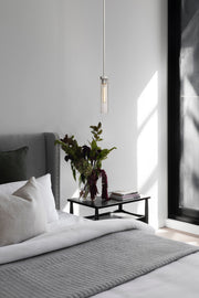 Beau 1 Light 4.75" Pendant, Rod Mount in Brushed Nickel in a room setting