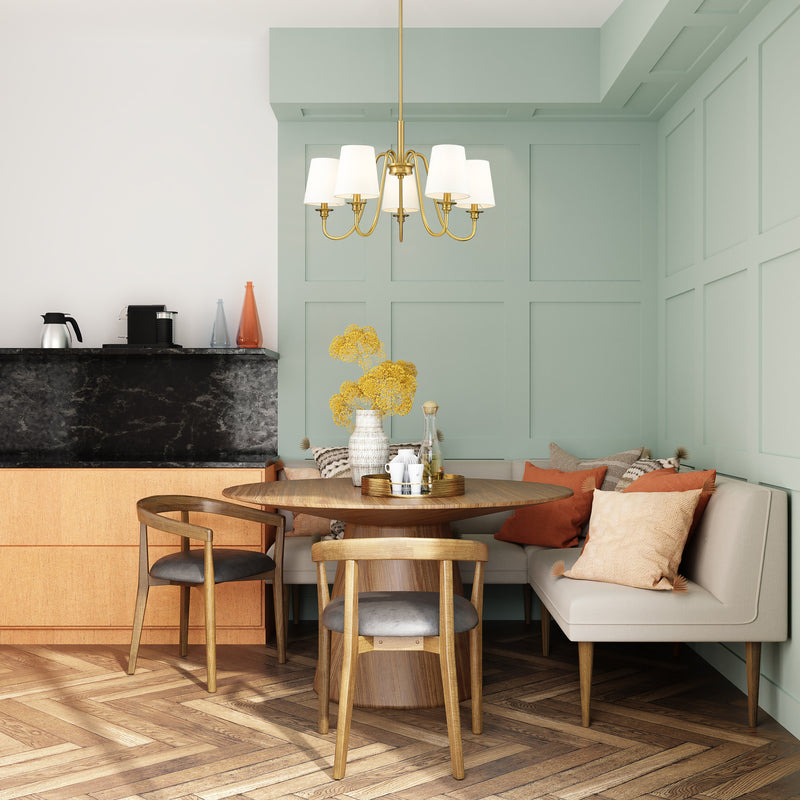 Gianna 5 Light 26" Chandelier in Modern Gold in a room setting