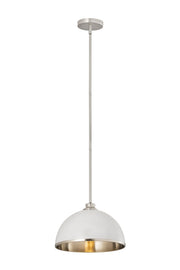 Landry 1 Light 14" Pendant in Matte White + Brushed Nickel