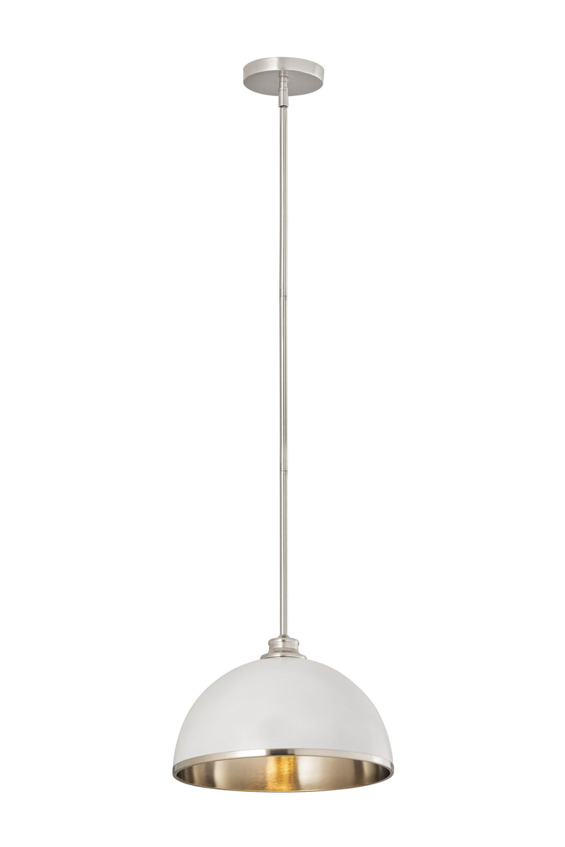 Landry 1 Light 14" Pendant in Matte White + Brushed Nickel