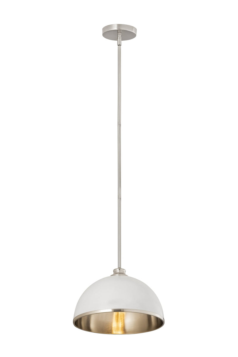 Landry 1 Light 14" Pendant in Matte White + Brushed Nickel