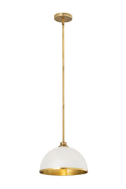 Landry 1 Light 14" Pendant in Matte White + Rubbed Brass