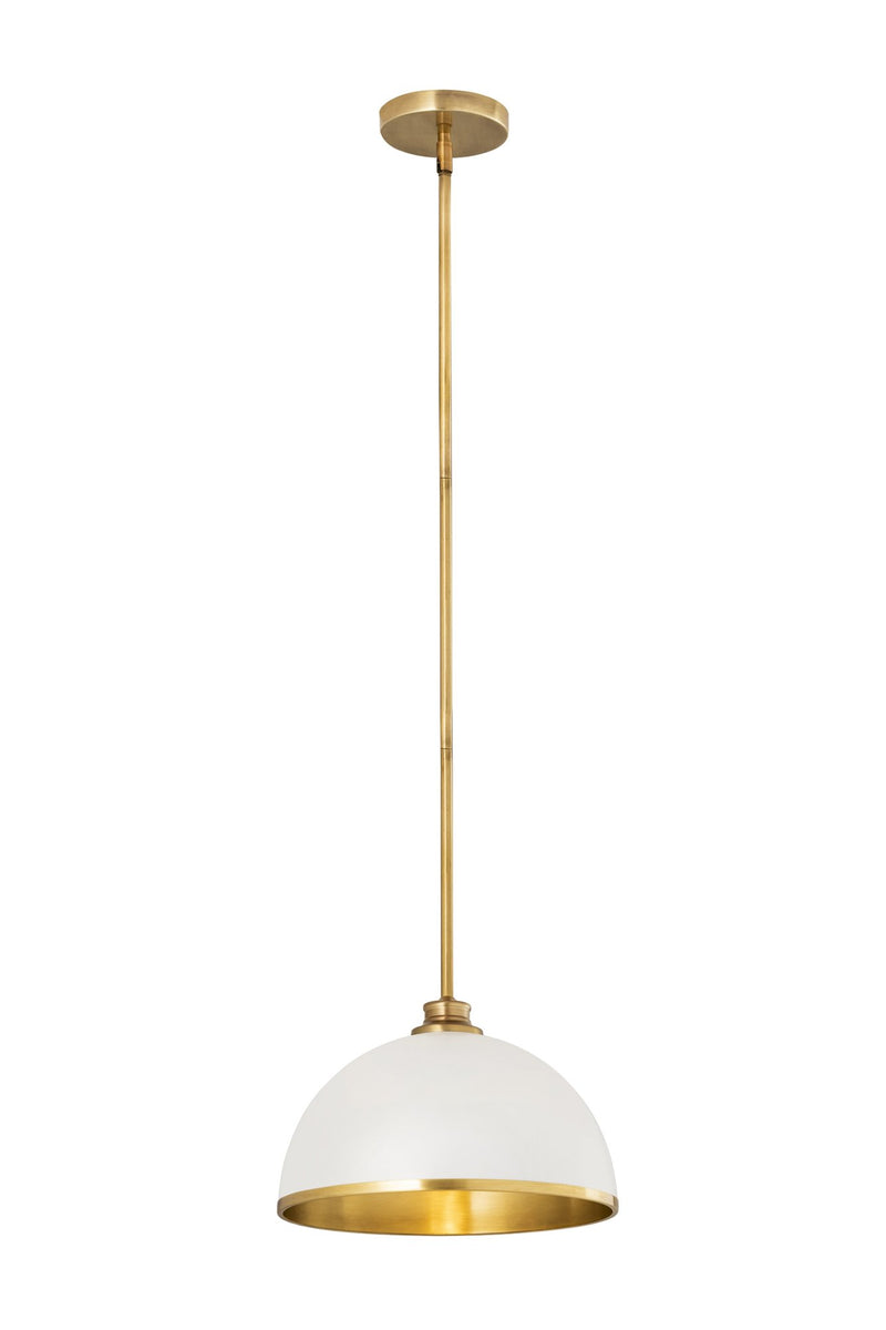 Landry 1 Light 14" Pendant in Matte White + Rubbed Brass
