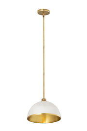 Landry 1 Light 14" Pendant in Matte White + Rubbed Brass