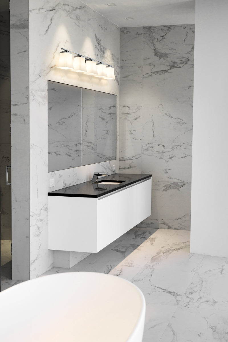 Darcy 5 Light 38" Vanity in Chrome in a room setting
