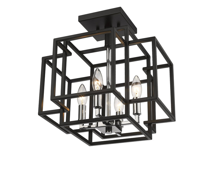 Titania 4 Light 14" Semi Flush Mount in Black + Chrome