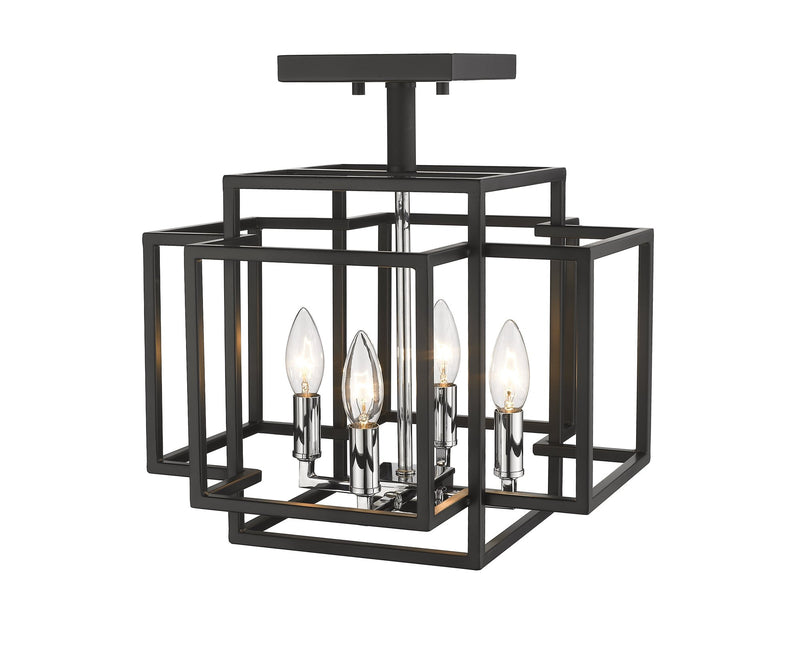 Titania 4 Light 14" Semi Flush Mount in Black + Chrome