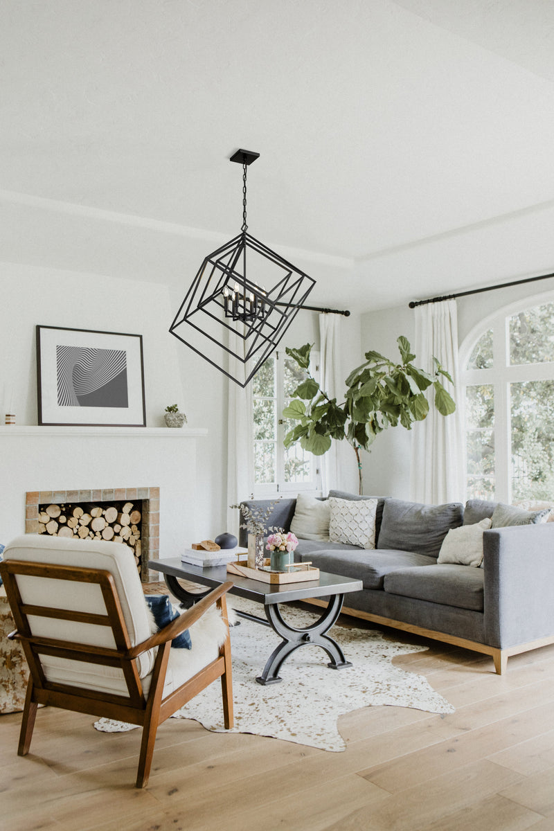 Euclid 6 Light 35.5" Chandelier in Matte Black in a room setting