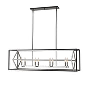 Euclid 8 Light 44" Linear Pendant in Chrome + Matte Black