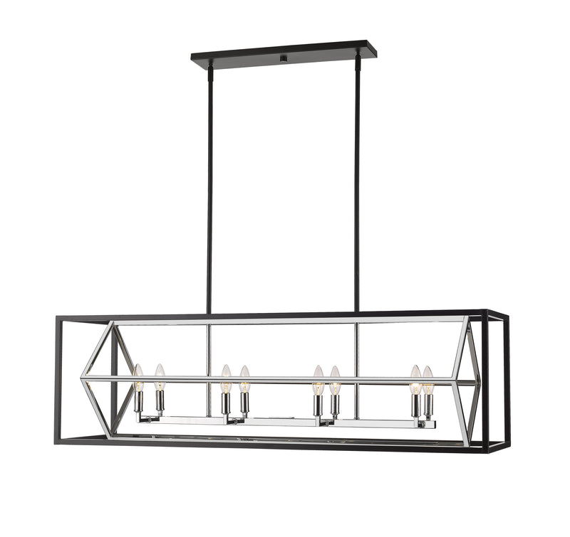 Euclid 8 Light 44" Linear Pendant in Chrome + Matte Black