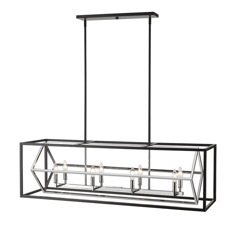 Euclid 8 Light 44" Linear Pendant in Chrome + Matte Black