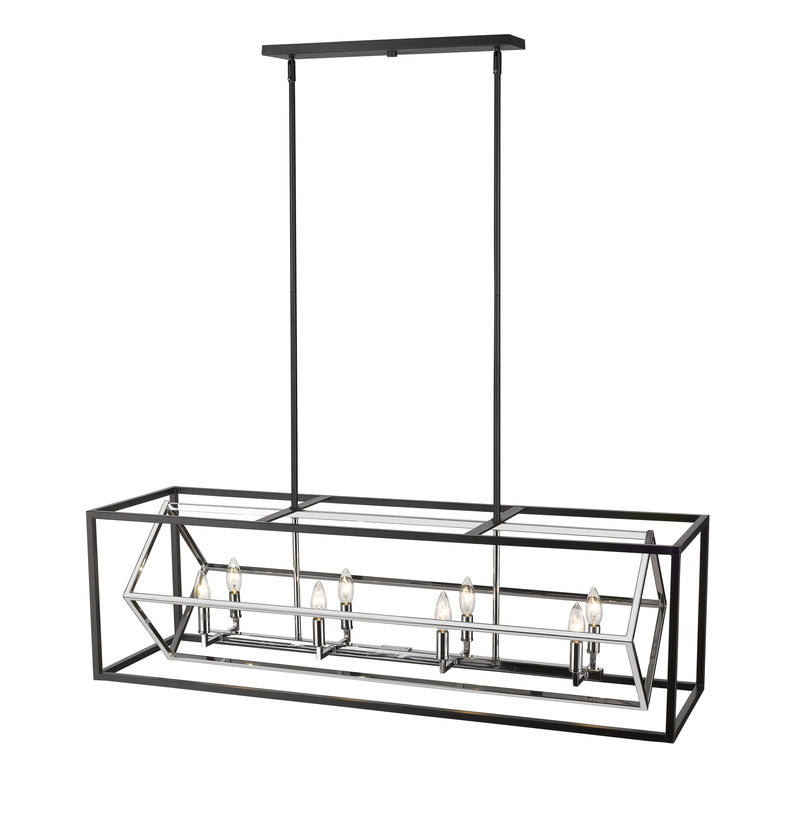 Euclid 8 Light 44" Linear Pendant in Chrome + Matte Black