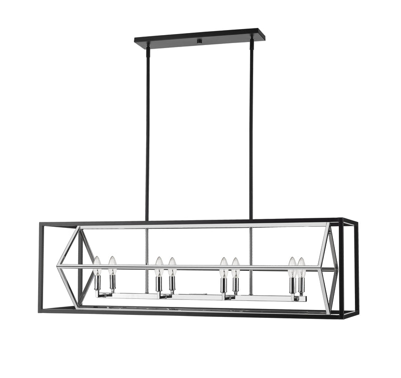 Euclid 8 Light 44" Linear Pendant in Chrome + Matte Black