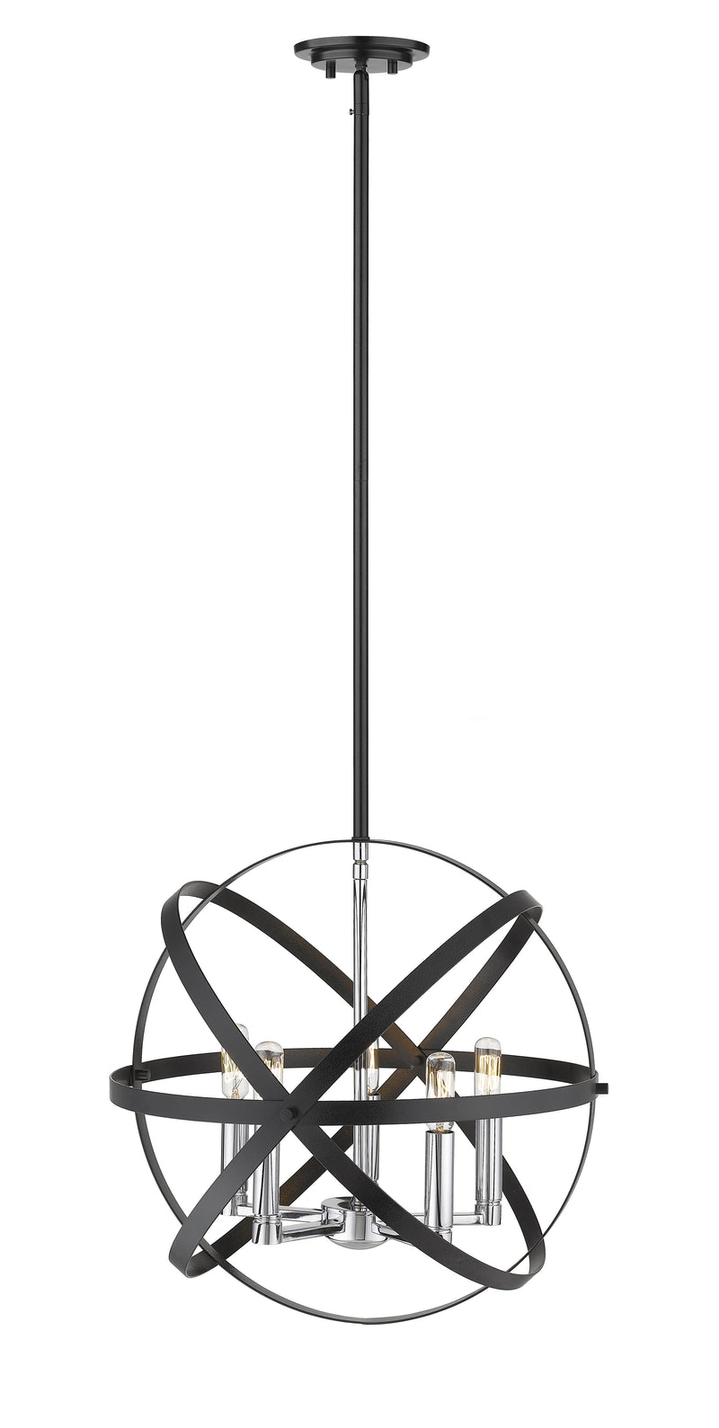 Cavallo 5 Light 18" Chandelier in Hammered Black + Chrome