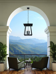 Rainer 6 Light 17.5" Outdoor Chain Mount Ceiling Fixture in Black in a room setting