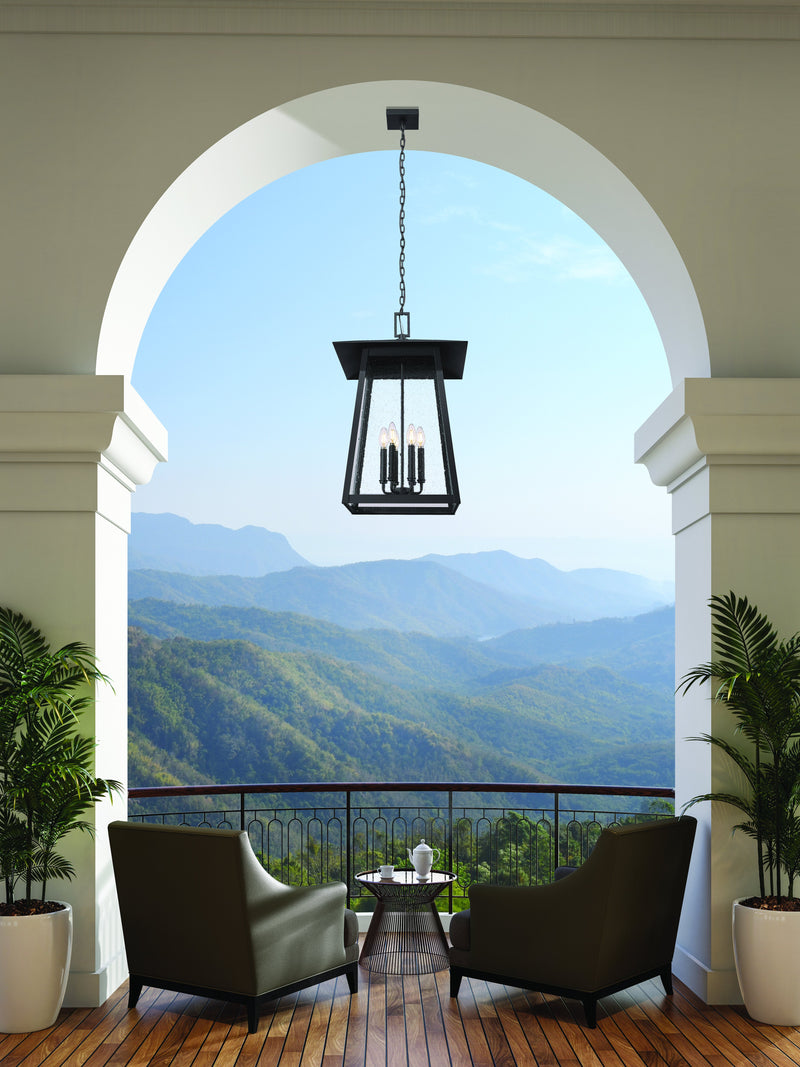 Rainer 6 Light 17.5" Outdoor Chain Mount Ceiling Fixture in Black in a room setting