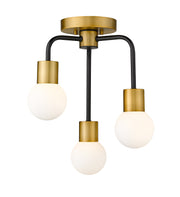Neutra 3 Light 14" Semi Flush Mount in Matte Black + Foundry Brass