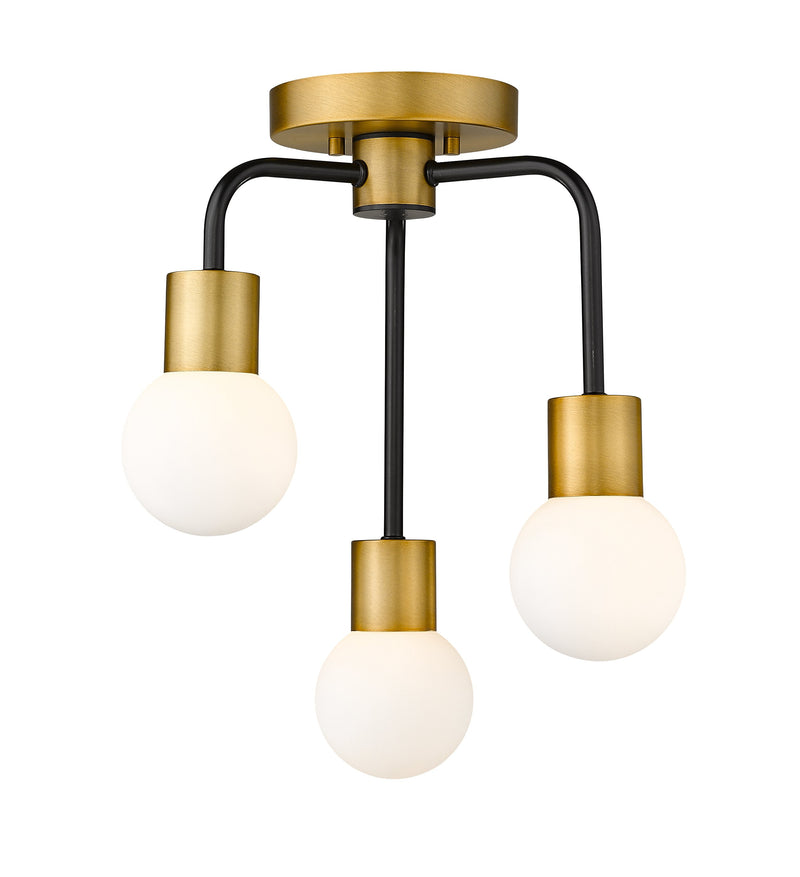 Neutra 3 Light 14" Semi Flush Mount in Matte Black + Foundry Brass
