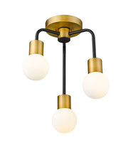 Neutra 3 Light 14" Semi Flush Mount in Matte Black + Foundry Brass