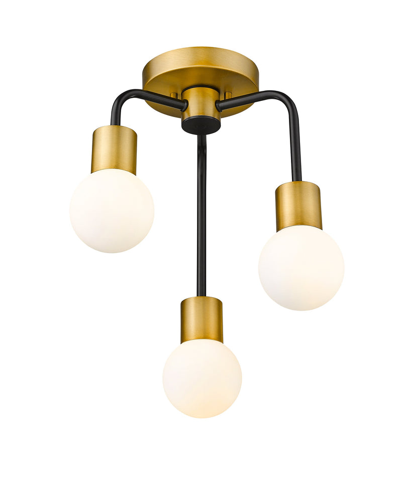 Neutra 3 Light 14" Semi Flush Mount in Matte Black + Foundry Brass