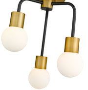 Neutra 3 Light 14" Semi Flush Mount in Matte Black + Foundry Brass