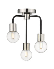 Neutra 3 Light 14" Semi Flush Mount in Matte Black + Polished Nickel