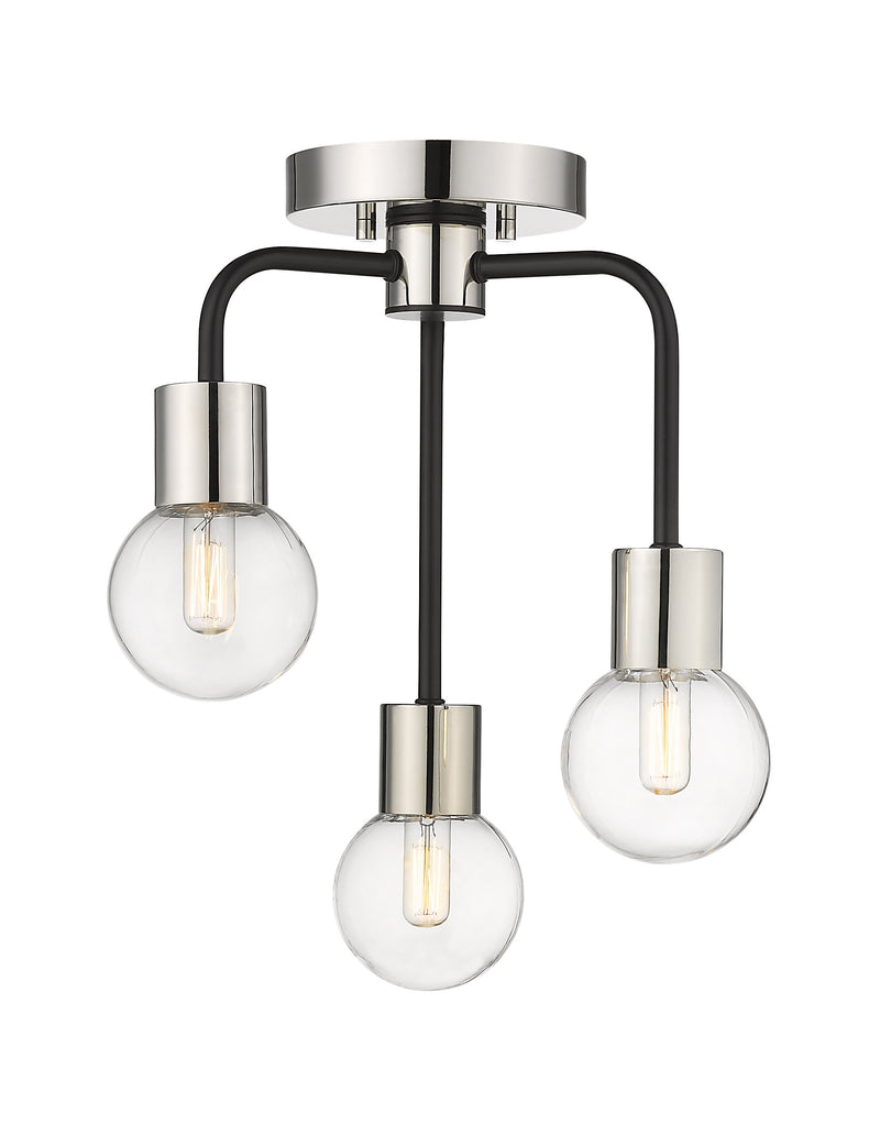 Neutra 3 Light 14" Semi Flush Mount in Matte Black + Polished Nickel