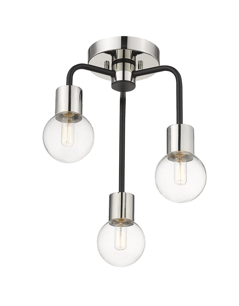 Neutra 3 Light 14" Semi Flush Mount in Matte Black + Polished Nickel